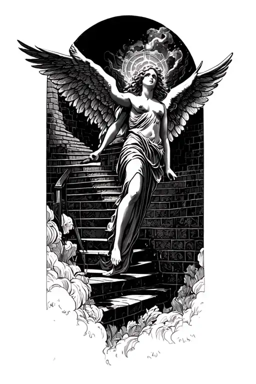 stair way to heaven hell with angel falling tattoo design idea