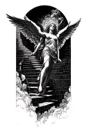 stair way to heaven hell with angel falling tattoo design idea