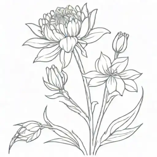 bouquet of aster, carnation, snowdrop flower tattoo design idea