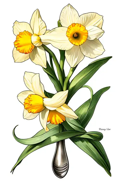Welsh love spoon intertwined daffodil tattoo design idea