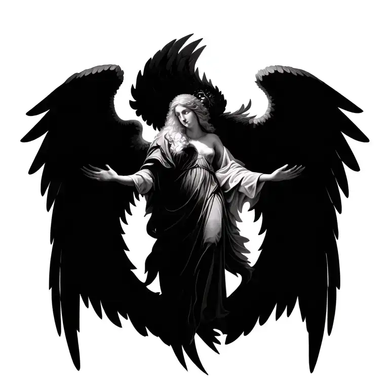 biblical accurate seraphim angel symmetrical, eye in center tattoo design idea