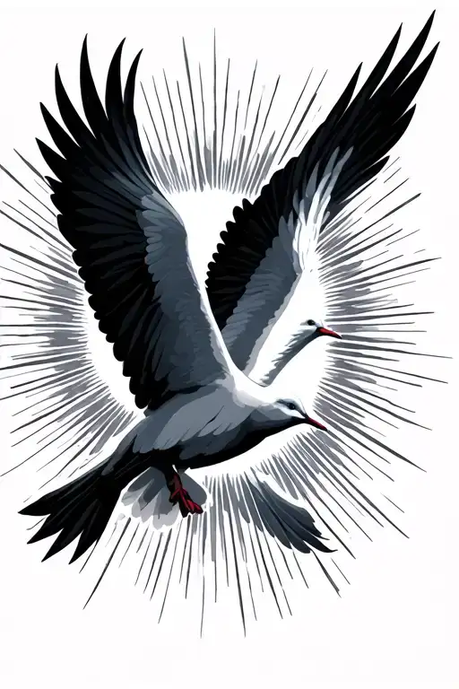 3 doves flying in a circle with sun rays shining tattoo design idea