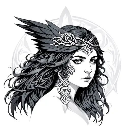 morrigan goddess with Celtic Knot tattoo design idea