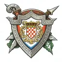a large johnston clan shield with two shields below. one is the croatian flag the other a celtic shield.  tattoo design idea