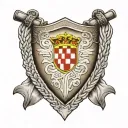 a large johnston clan shield with two shields below. one is the croatian flag the other a celtic shield.  tattoo design idea