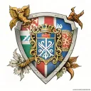 a large johnston clan shield with two shields below. one is the croatian flag the other a celtic shield.  tattoo design idea
