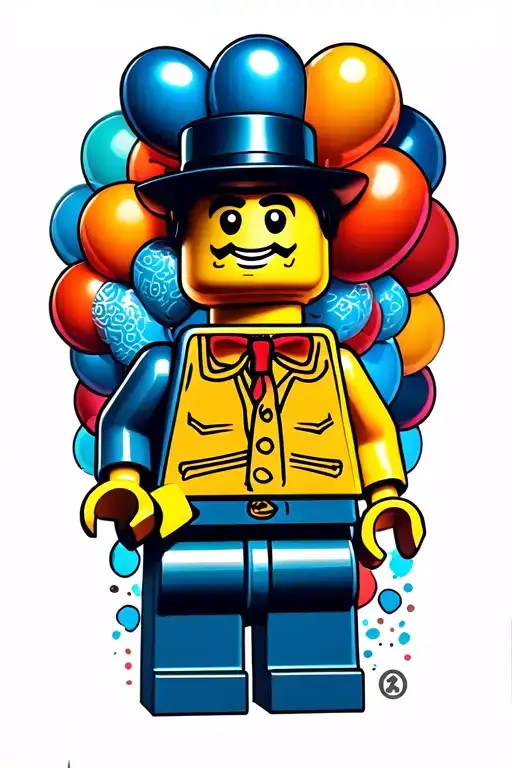 lego brick, monopoly guy, balloon animal tattoo design idea