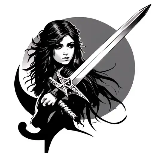 Girl cavalry swords tattoo design idea