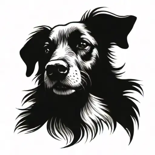 happy dog with a straight haired mullet flowing in the wind tattoo design idea