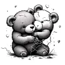 teddy bear falling apart but using his own thread to sew another bear in need tattoo design idea