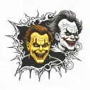 A spooky mashup tattoo featuring Michael Myers, Pennywise, Freddy Kruger, Scream, Art the clown, Jason, and the Bates Motel logo tattoo design idea