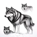 alpha wolf and 2 young wolves, and three wolf cu doua aripi tattoo design idea