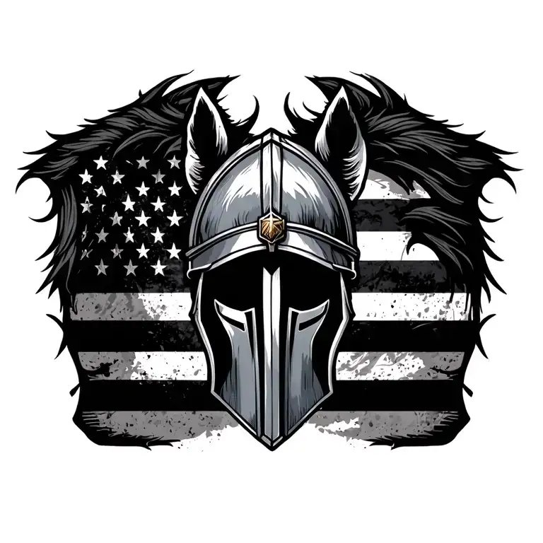 "Invictus Pony" "Invictus Meno" Spartan Helmet American Flag integrated tattoo design idea
