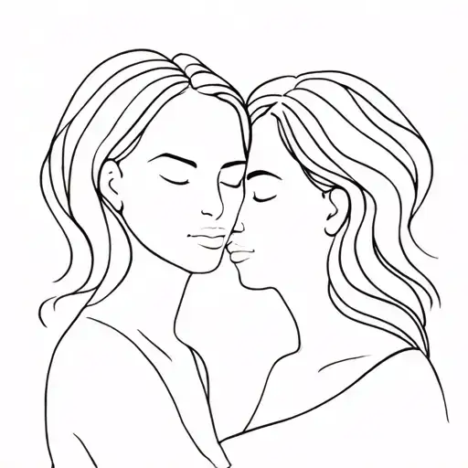 2 hugging women face tattoo design idea