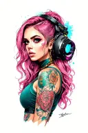 cyberpunk pin up girl tattoo design idea