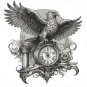 Chronos Kairos hourglass clock Eagle tattoo design idea