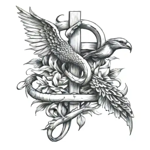 snake and doves and cross  tattoo design idea
