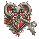 heart shaped lock and key unlocking tattoo design idea