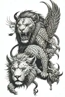 lion demon et crane tattoo design idea
