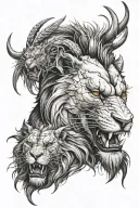 lion demon et crane tattoo design idea