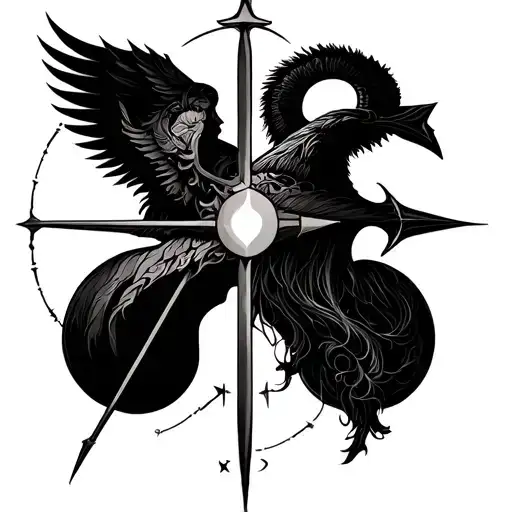 libra and Sagittarius symbol merging tattoo design idea