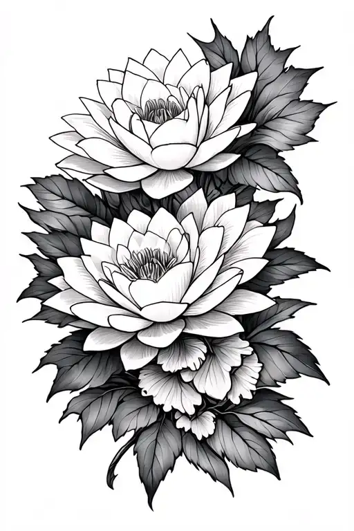 water lily, rose, carnation intertwined tattoo design idea