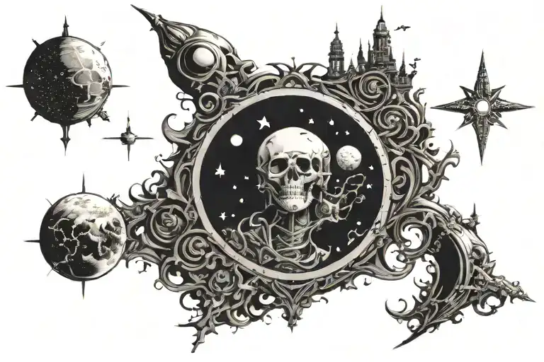 astronaute galaxy moon tattoo design idea