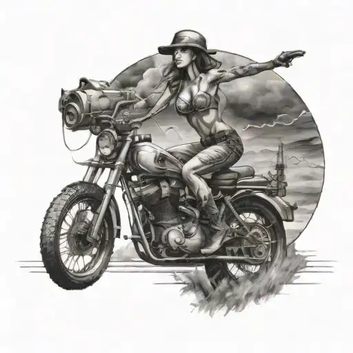 sexy girl riding walkingbeam oilfield landscape tattoo design idea