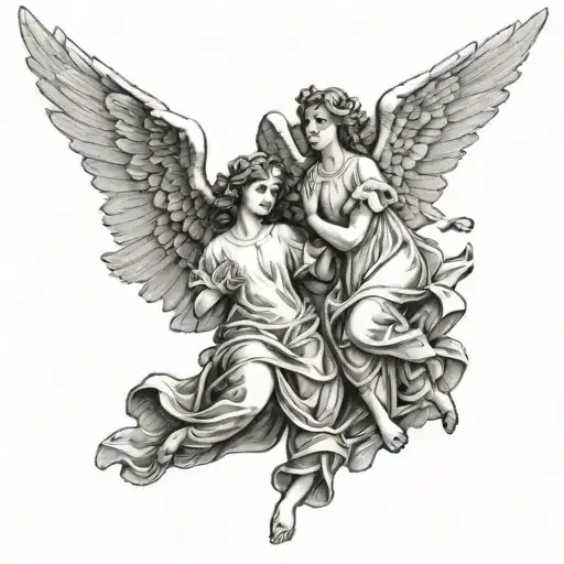 2 angels flying tattoo design idea
