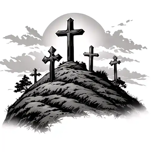 3 Crosses On A Hill tattoo design idea