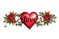 Heart, roses, word 'Love' tattoo design idea