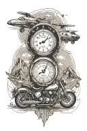 speedometer motorcycle world map clock compass airplane mountains tattoo design idea