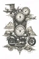 speedometer motorcycle world map clock compass airplane mountains tattoo design idea