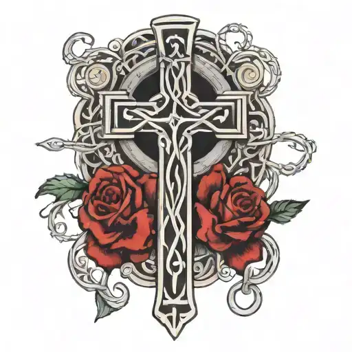 Dara knot with Celtic cross on rosary tattoo design idea