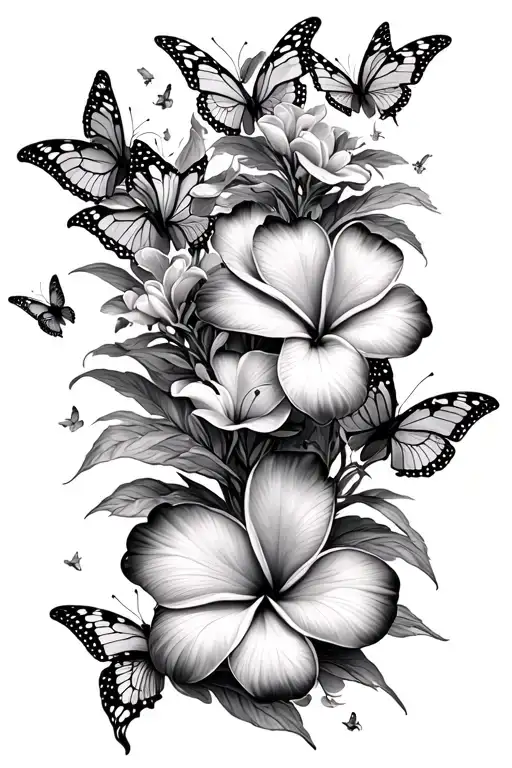 plumerias scattering into butterflies flying away tattoo design idea