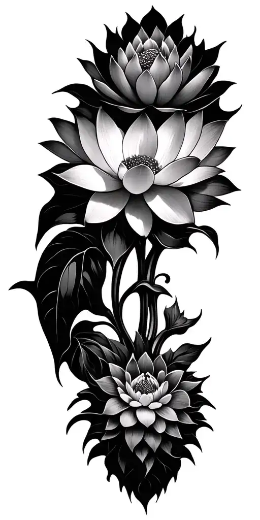 gothic flowers blooming lotus flower tattoo design idea