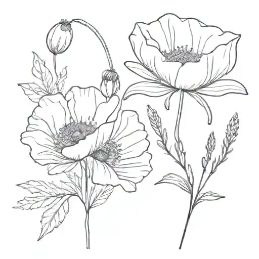 poppy flower, daisy bouquet tattoo design idea