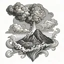volcano erupting with smoke and flames tattoo design idea