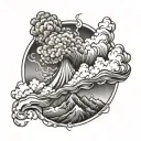 volcano erupting with smoke and flames tattoo design idea