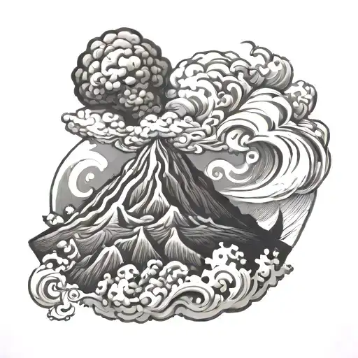 volcano erupting with smoke and flames tattoo design idea