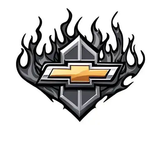 Chevy emblem surrounded flames tattoo design idea