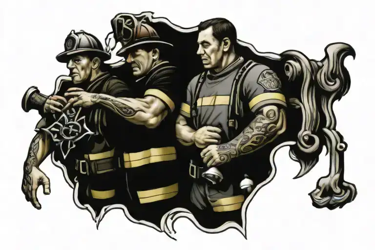 fireman, Catholic and father holding hands tattoo design idea
