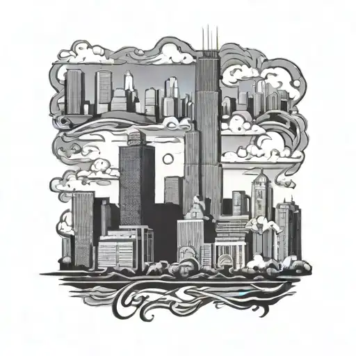 chicago skyline life, catholic tattoo design idea