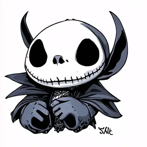 jack skellington holding stitch tattoo design idea