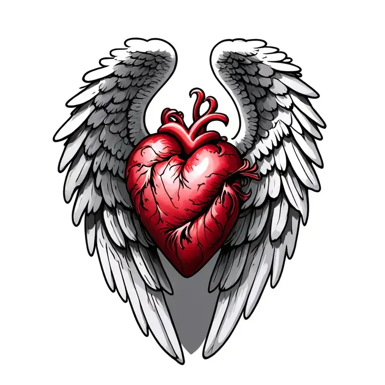 heart, two sets of angel wings,  tattoo design idea