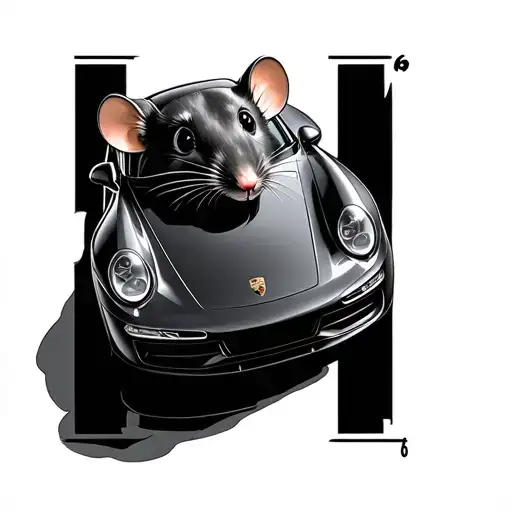 mouse on top of a hot wheel Porsche 911 tattoo design idea