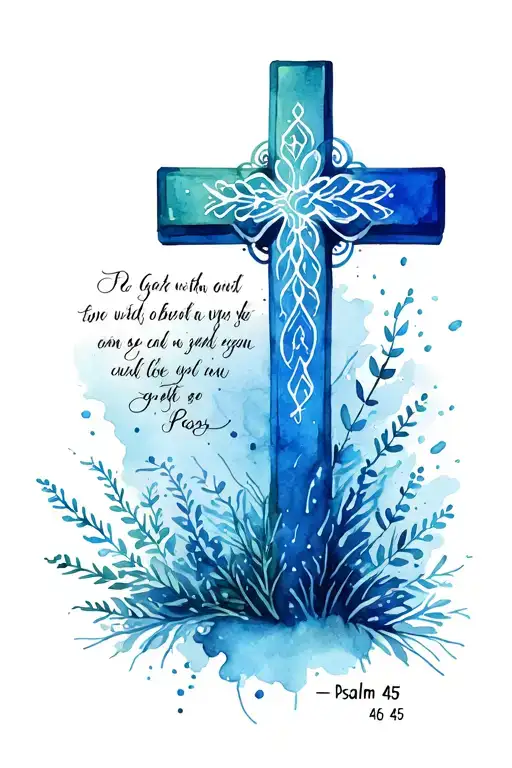 a cross and the verse Psalm 46 5  tattoo design idea
