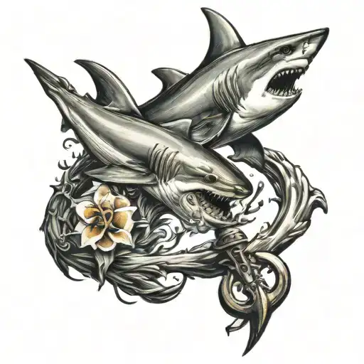 sea ​​anchor and shark tattoo design idea