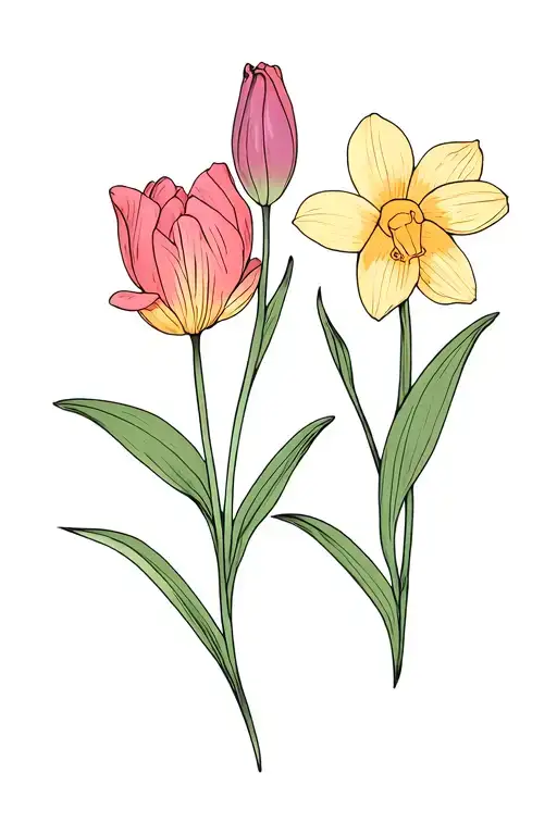 1 tulip 1 lilly 1  daffodils and 1 orchid  tattoo design idea