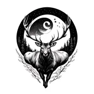 elk with moon rising tattoo design idea